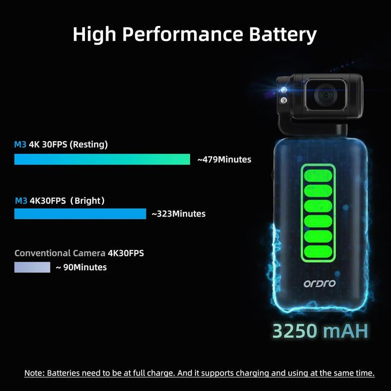 ORDRO M3 Portable Camera with 3.5'' Flippable Touch Screen Digital Camcorder,180° Rotating Lens,3250Mah Battery,Ir Night Vision Function,64G TF Card