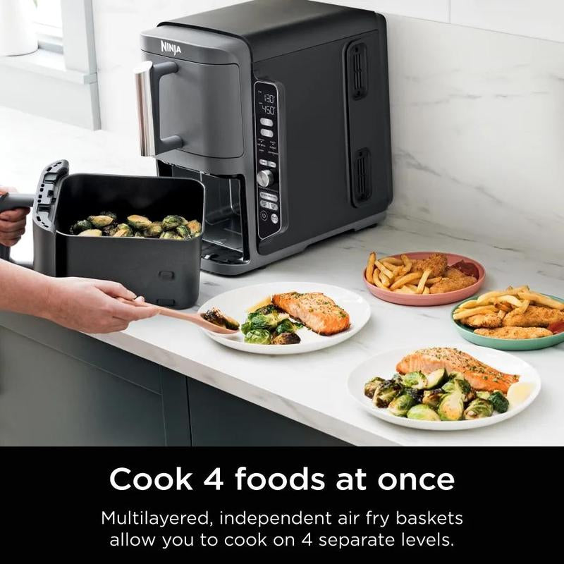 Ninja Doublestack XL 2-Basket Air Fryer SL401 - 10 QT Capacity 6 Cooking Programs Smart Finish & Match Cook Space Saving Design Multifunctional Kitchen Appliance Cooker