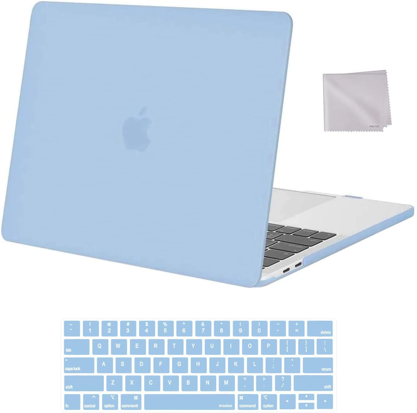 Compatible with Macbook Pro 13 Inch Case 2024, 2023, 2022-2016 M2 M1 A2338 A2251 A2289 A2159 A1989 A1708 A1706, Plastic Hard Shell Case & Keyboard Cover Skin & Wipe Cloth, Airy Blue