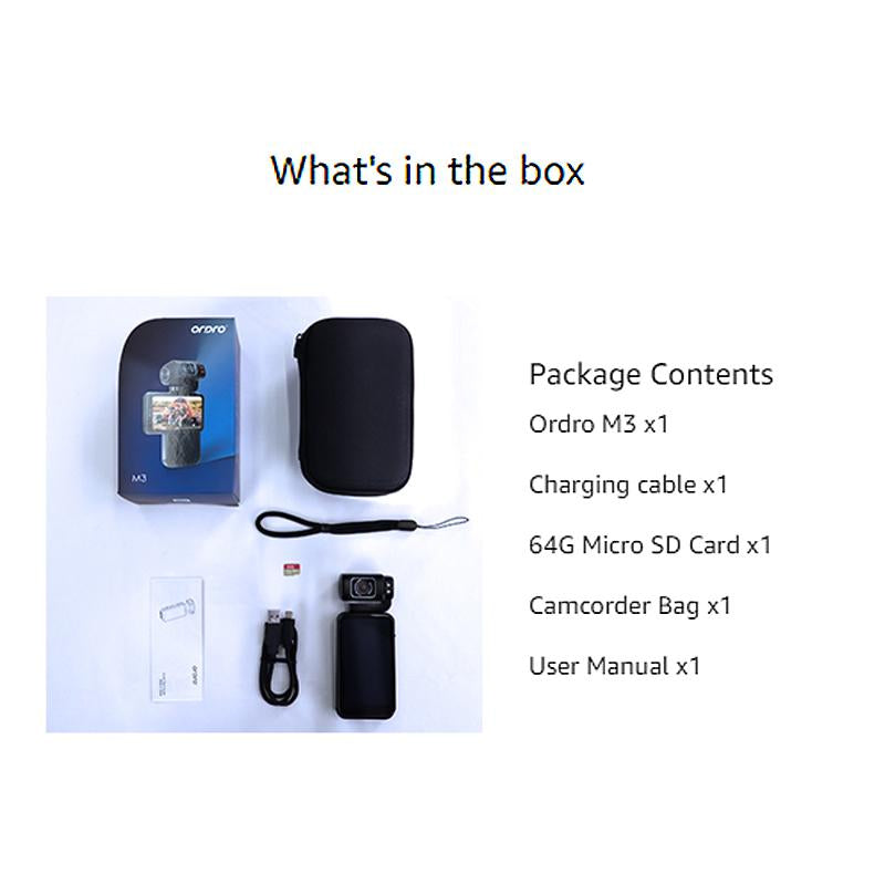 ORDRO M3 Portable Camera with 3.5'' Flippable Touch Screen Digital Camcorder,180° Rotating Lens,3250Mah Battery,Ir Night Vision Function,64G TF Card