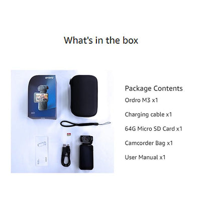 ORDRO M3 Portable Camera with 3.5'' Flippable Touch Screen Digital Camcorder,180° Rotating Lens,3250Mah Battery,Ir Night Vision Function,64G TF Card