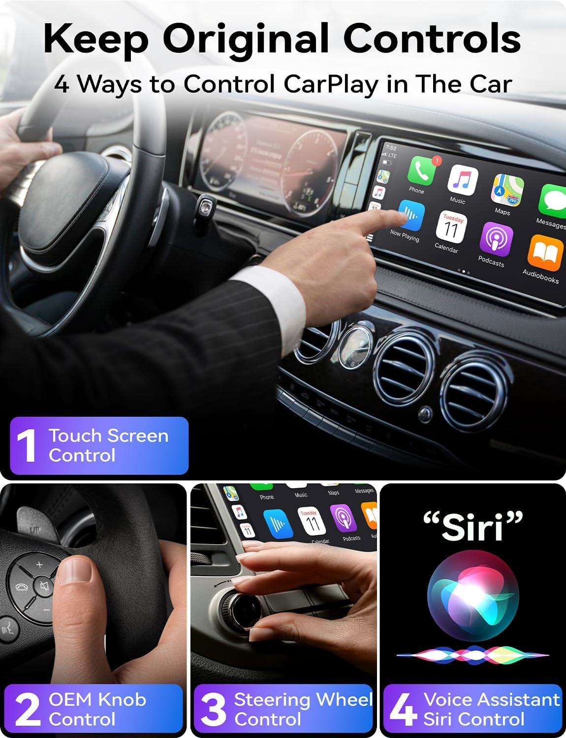 Wireless Carplay Adapter for Iphone, Stable Fast Mini Carplay Wireless Adapter, 2024 Upgraded Wired to Wireless Carplay Dongle, Plug & Play, OTA Upgrade, for Ios 10+ & Cars with Wired Carplay (Gray)