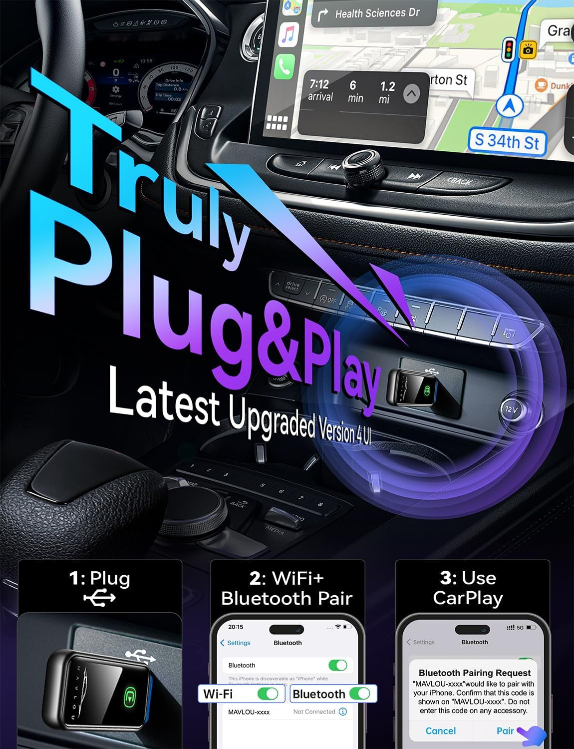Wireless Carplay Adapter for Iphone, Stable Fast Mini Carplay Wireless Adapter, 2024 Upgraded Wired to Wireless Carplay Dongle, Plug & Play, OTA Upgrade, for Ios 10+ & Cars with Wired Carplay (Gray)