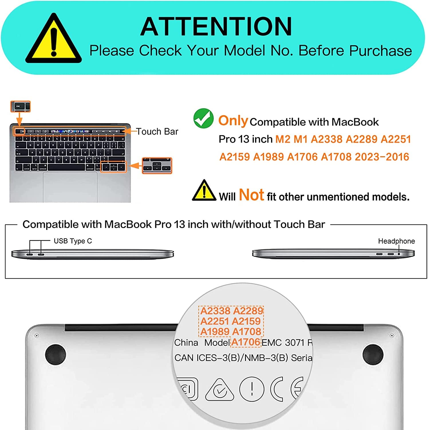 Compatible with Macbook Pro 13 Inch Case 2024, 2023, 2022-2016 M2 M1 A2338 A2251 A2289 A2159 A1989 A1708 A1706, Plastic Hard Shell Case & Keyboard Cover Skin & Wipe Cloth, Airy Blue