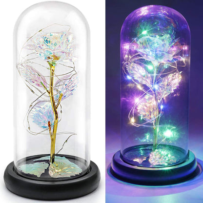 Beauty and the Beast Rose Gift Enchanted Colorful Led Galaxy Crystal Rose Flower Light in Glass Dome, Unique Gifts for Her, Women, Valentine'S Day, Mom, Mother'S Day, Birthday, Christmas