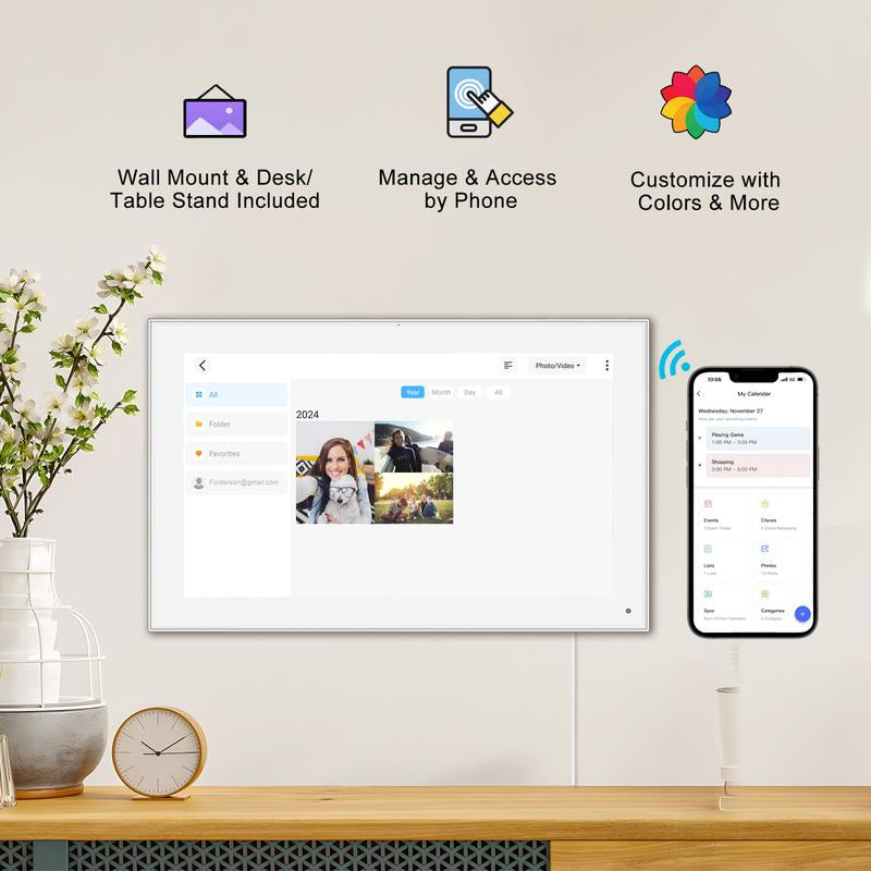 Digital Calendar, 15.6 Inch Smart Digital Calendar Planner & Chore Chart, IPS FHD 1920X1080 Touchscreen Interactive Display for Family Schedules - Share Photos & Videos via APP from Anywhere
