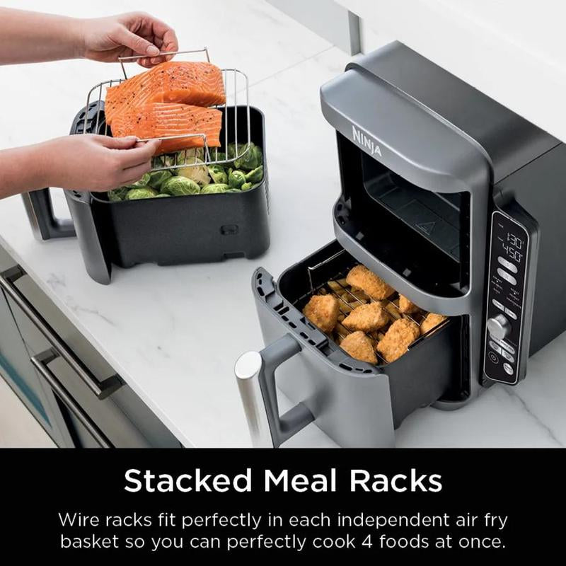 Ninja Doublestack XL 2-Basket Air Fryer SL401 - 10 QT Capacity 6 Cooking Programs Smart Finish & Match Cook Space Saving Design Multifunctional Kitchen Appliance Cooker