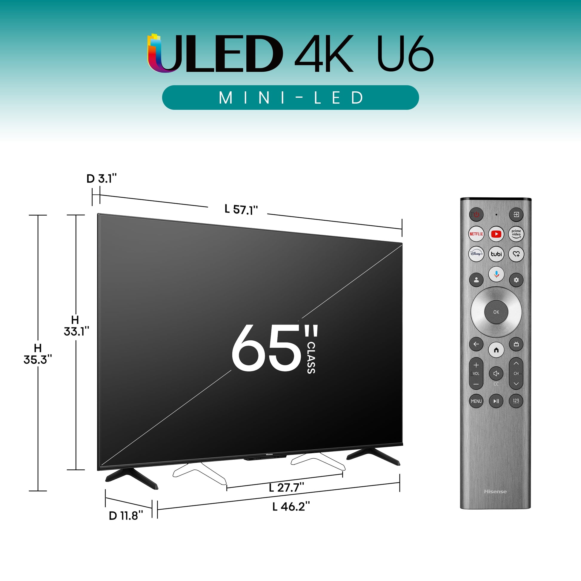 65-Inch Class U6 Series Mini-Led ULED 4K UHD Google Smart TV (65U6N) - QLED Quantum Dot Color, Dolby Vision, Full Array Local Dimming, Game Mode Plus