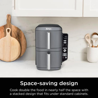 Ninja Doublestack XL 2-Basket Air Fryer SL401 - 10 QT Capacity 6 Cooking Programs Smart Finish & Match Cook Space Saving Design Multifunctional Kitchen Appliance Cooker