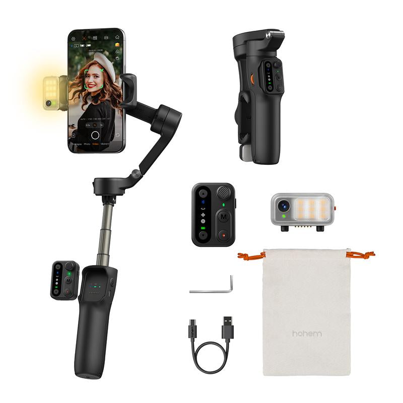Hohem Isteady V3 New Gimbal Stabilizer for Smartiphone, 3-Axis Phone Gimbal, Magnetic AI Tracker, Built-In Extendable Rod & Tripod, Detachable Remote Control,Selfiestick，Autotracking Tripod，Phone Accessories，Cellphone Smartphone for Travel, Vlog, Tiktok