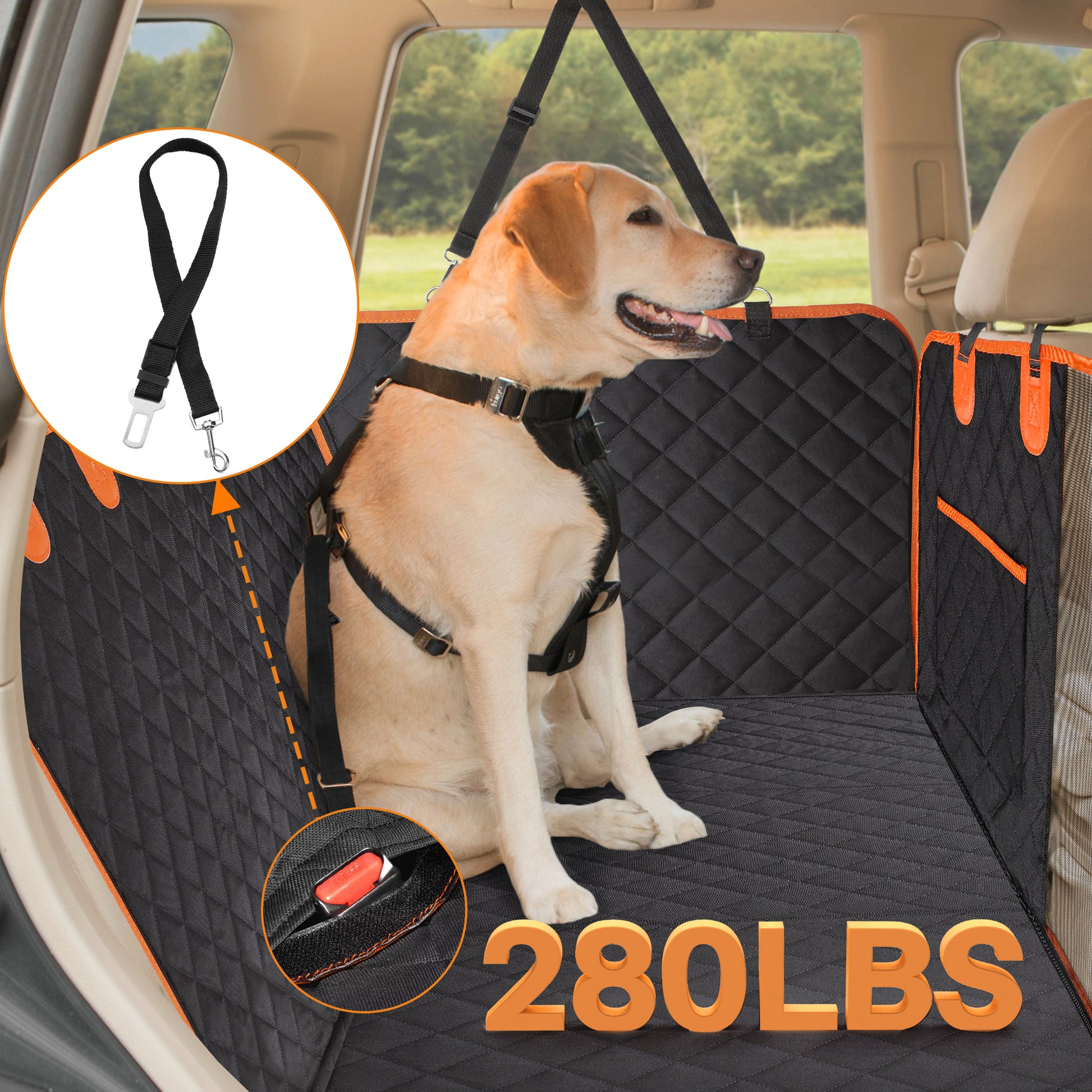 Dog Hammock for Car with Hard Bottom Dog Car Seat Cover for Back Seat Waterproof for Cars/Suv, Black