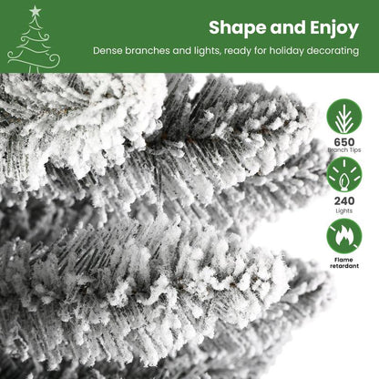 【RGB Lights】Shareconn 2025 4/5/6/7.5/9FT Pre-Lit Pencil Christmas Trees with Remote Control, Snow Flocked Deluxe Hinged Design, Ideal Xmas Decoration