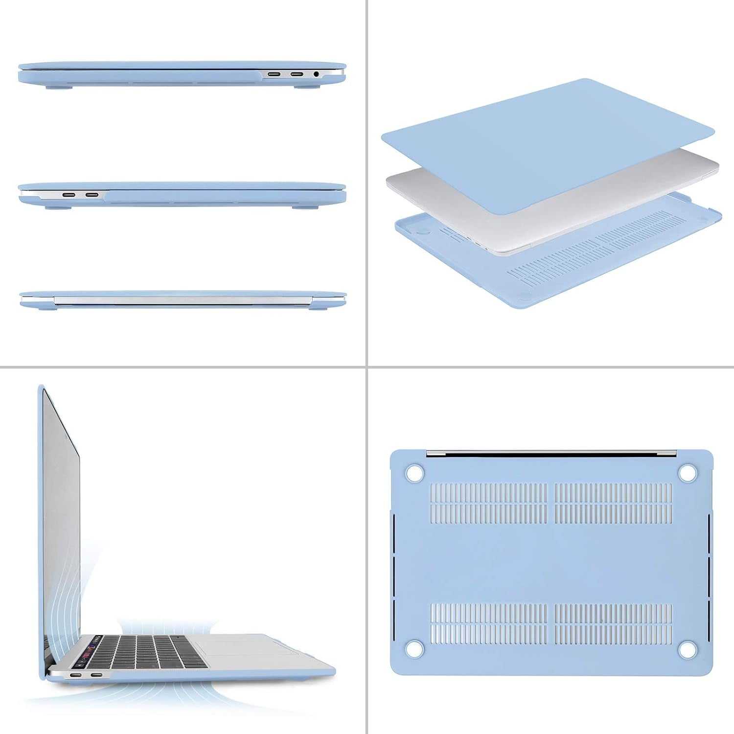 Compatible with Macbook Pro 13 Inch Case 2024, 2023, 2022-2016 M2 M1 A2338 A2251 A2289 A2159 A1989 A1708 A1706, Plastic Hard Shell Case & Keyboard Cover Skin & Wipe Cloth, Airy Blue