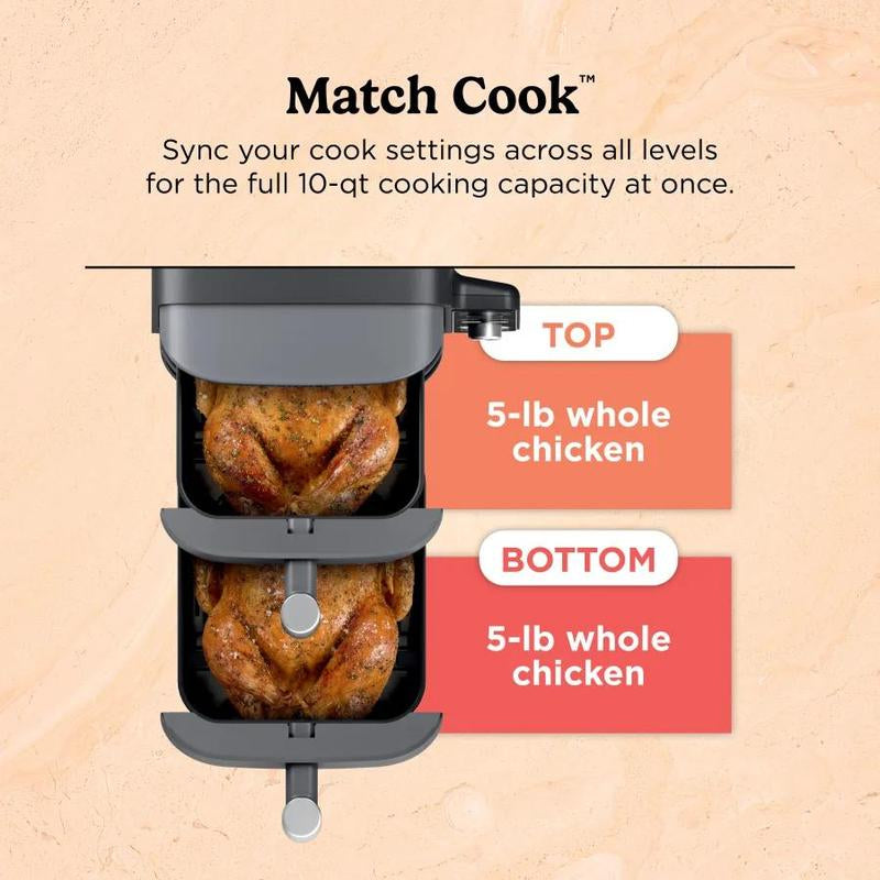 Ninja Doublestack XL 2-Basket Air Fryer SL401 - 10 QT Capacity 6 Cooking Programs Smart Finish & Match Cook Space Saving Design Multifunctional Kitchen Appliance Cooker