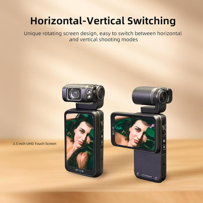 ORDRO M3 Portable Camera with 3.5'' Flippable Touch Screen Digital Camcorder,180° Rotating Lens,3250Mah Battery,Ir Night Vision Function,64G TF Card